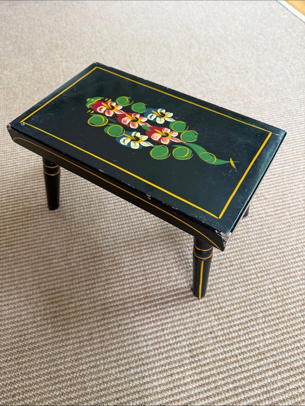 1969 Ebersol Hand Crafted & Painted Folk Art Wood Stool, Intercourse, PA